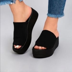 black slide on platform sandals